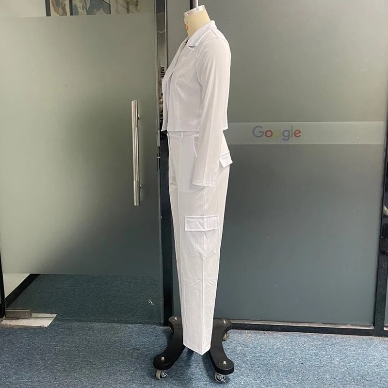 Wefads bleiser 2-osaline komplekt Naiste sügismood Kontor Tugev revääriga pikkade varrukatega topp taskutega Pükste komplektid Ülikond Tänavarõivad