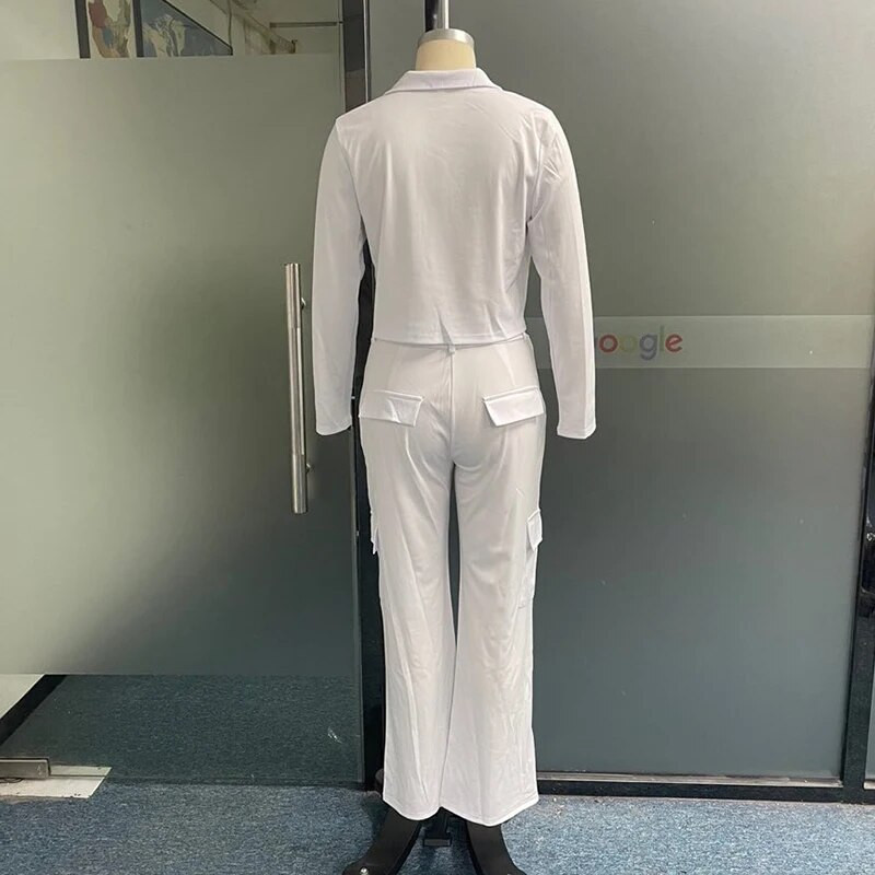 Wefads bleiser 2-osaline komplekt Naiste sügismood Kontor Tugev revääriga pikkade varrukatega topp taskutega Pükste komplektid Ülikond Tänavarõivad