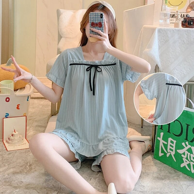 Vasaros pižamos rinkinys Motinystės miego poilsio kambarys Kasdienis žindymo pižamų rinkinys trumpomis rankovėmis namų drabužiai, skirti slaugyti po gimdymo