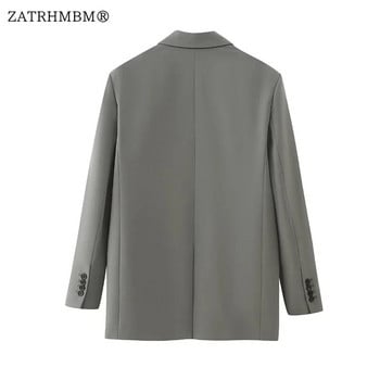 ZATRHMBM Γυναικεία 2023 μονόστηθο Loose Blazer Vintage Slim Fit Γιλέκο ίσιο ψηλόμεσο παντελόνι Casual γυναικεία σετ Mujer