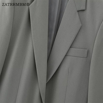 ZATRHMBM Γυναικεία 2023 μονόστηθο Loose Blazer Vintage Slim Fit Γιλέκο ίσιο ψηλόμεσο παντελόνι Casual γυναικεία σετ Mujer