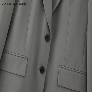 ZATRHMBM Γυναικεία 2023 μονόστηθο Loose Blazer Vintage Slim Fit Γιλέκο ίσιο ψηλόμεσο παντελόνι Casual γυναικεία σετ Mujer