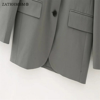 ZATRHMBM Γυναικεία 2023 μονόστηθο Loose Blazer Vintage Slim Fit Γιλέκο ίσιο ψηλόμεσο παντελόνι Casual γυναικεία σετ Mujer