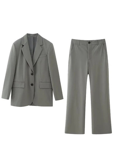 ZATRHMBM Moterys, 2023 m. vienaeilis laisvas švarkas, vintažinis, plonas, tiesus liemenis, tiesios kelnės aukštu juosmeniu, laisvalaikio moteriški rinkiniai Mujer