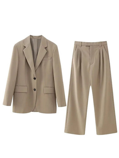 ZATRHMBM Moterys, 2023 m. vienaeilis laisvas švarkas, vintažinis, plonas, tiesus liemenis, tiesios kelnės aukštu juosmeniu, laisvalaikio moteriški rinkiniai Mujer