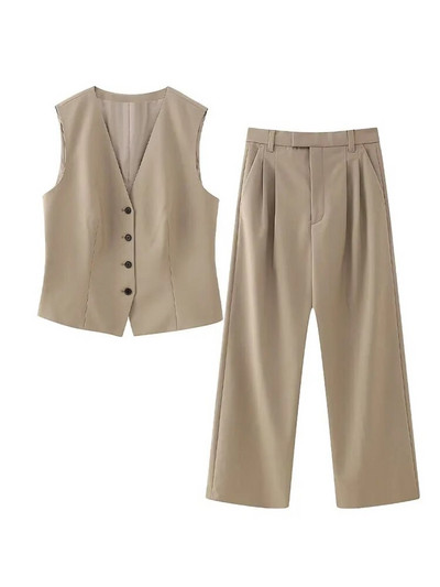 ZATRHMBM Moterys, 2023 m. vienaeilis laisvas švarkas, vintažinis, plonas, tiesus liemenis, tiesios kelnės aukštu juosmeniu, laisvalaikio moteriški rinkiniai Mujer