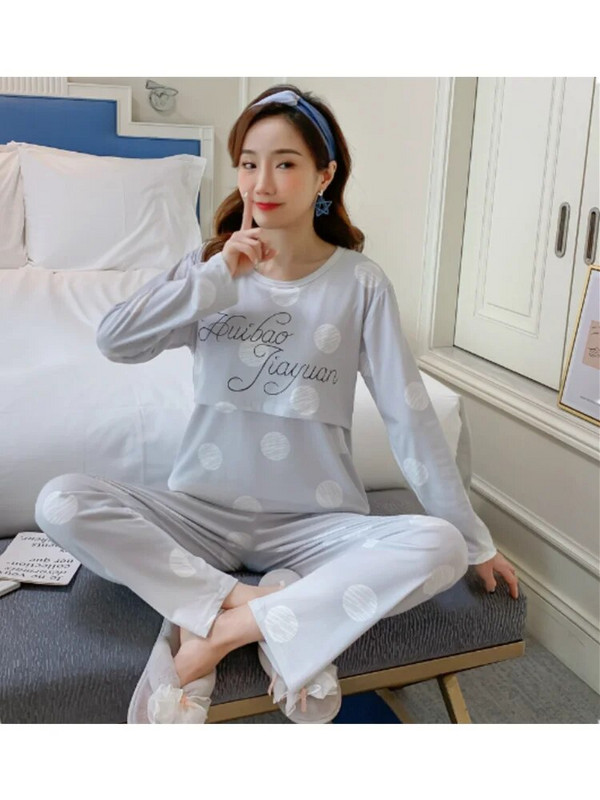 Naktiniai slauga Naktiniai pavasariniai rudeniniai ilgomis rankovėmis Namų apranga žindymo laikotarpiu Nėštumo moterims Pižamos rinkiniai Miego drabužiai D0072