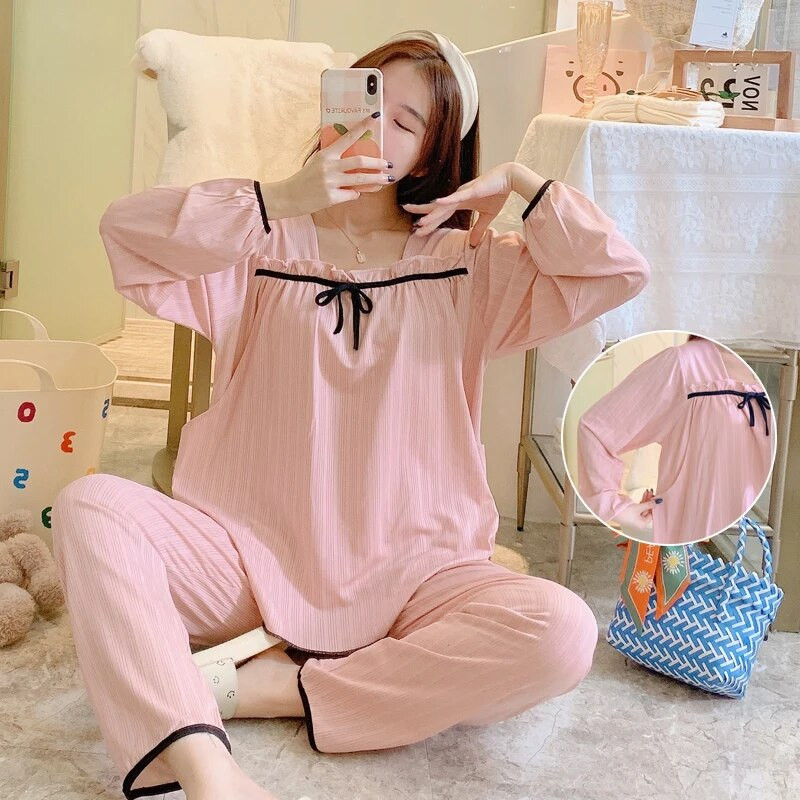 Pavasario rudens Motinystės pižamos komplektas Žindymas Nėščioms Drabužiai Moterims Maitinančios Pjs Kostiumas Miego drabužiai Nėštumo naktiniai Drabužiai