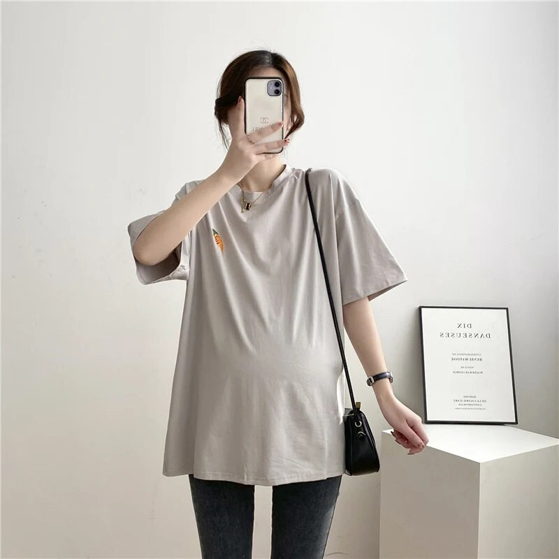 Vasaros stiliaus siuvinėtų vaisių raštų marškinėliai trumpomis rankovėmis, geriausios prekės nėščioms moterims Nėščioms 9127F