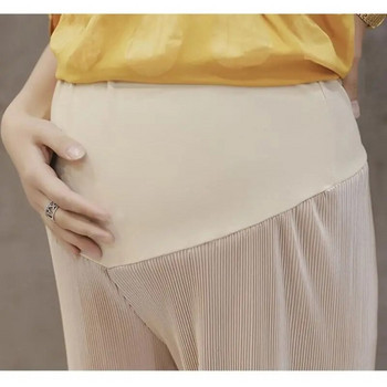 Летни дишащи широки широки панталони за бременни, бременни дрехи, регулируема талия, прави панталони за бременни жени
