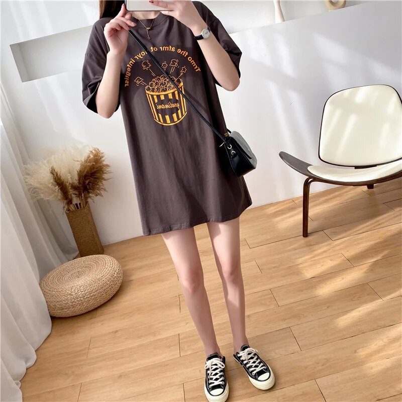 Vasariniai marškinėliai nėščioms moterims Drabužiai moterims Medvilniniai laisvi trumpomis rankovėmis drabužiai nėščiosioms Top 8546P