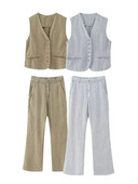 TRAF, 2023 m. vasara, nauja, madinga moteriška liemenė be rankovių V kaklo mygtuku plonas viršus ir kelnės