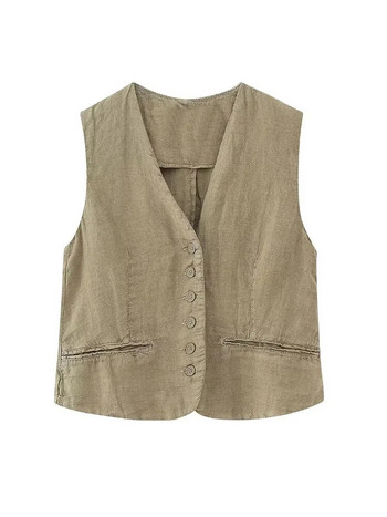 TRAF 2023 Нова лятна дамска мода Блейзър жилетка без ръкави с v-образно деколте, копчета, тънък топ и панталон