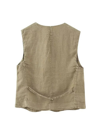TRAF 2023 Нова лятна дамска мода Блейзър жилетка без ръкави с v-образно деколте, копчета, тънък топ и панталон