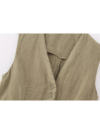 TRAF 2023 Καλοκαίρι Νέο Γυναικείο Μόδα Αμάνικο φανελάκι με λαιμόκοψη Λεπτό μπλουζάκι και παντελόνι