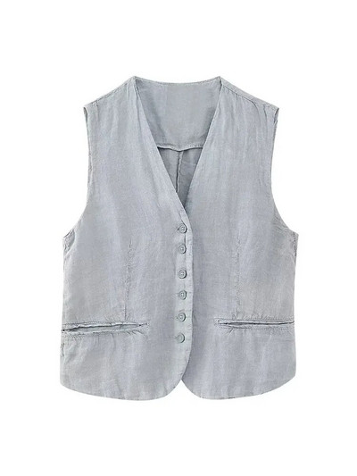 TRAF, 2023 m. vasara, nauja, madinga moteriška liemenė be rankovių V kaklo mygtuku plonas viršus ir kelnės