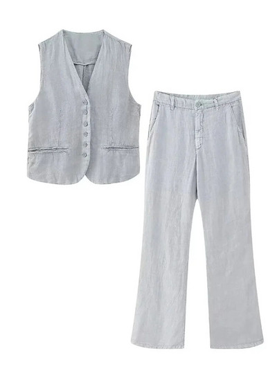 TRAF, 2023 m. vasara, nauja, madinga moteriška liemenė be rankovių V kaklo mygtuku plonas viršus ir kelnės