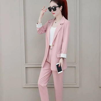 Σετ παντελόνι δύο τεμαχίων για γυναίκες Επαγγελματική φόρμα παντελονιού Blazer και γυναικεία 2 παντελόνια Top outfit Wear to Work Office Pink αριστοκρατικό