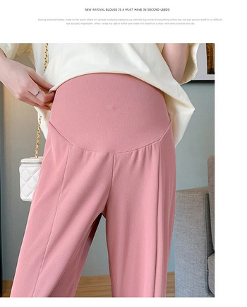 Тънки летни коремни панталони за бременни жени 2023 г. Нова мода Предни разцепени панталони за бременни Empired Панталони Едноцветни кройки на ботуши за бременност
