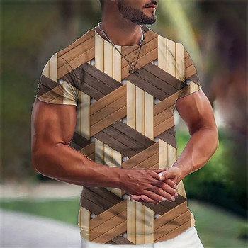 2023 Обикновена мъжка тениска с геометрична шарка 3D щампа Мъжки горен ежедневен ежедневен облекло Свободна овъргабаритна риза Ретро суичър