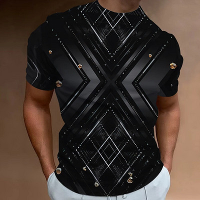 2023. aasta Lihtne meeste T-särk geomeetrilise mustriga 3D-prindiga meeste topp igapäevane vabaajariietus lahtine ülisuur särk Retro kampsun