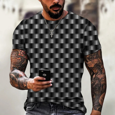 2023. aasta Lihtne meeste T-särk geomeetrilise mustriga 3D-prindiga meeste topp igapäevane vabaajariietus lahtine ülisuur särk Retro kampsun