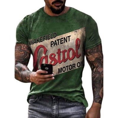 Винтидж мъжки тениски 3d ретро щампи Горнища с букви с къс ръкав Модна маслена тениска за мъжки мотоциклетни тениски Големи тениски