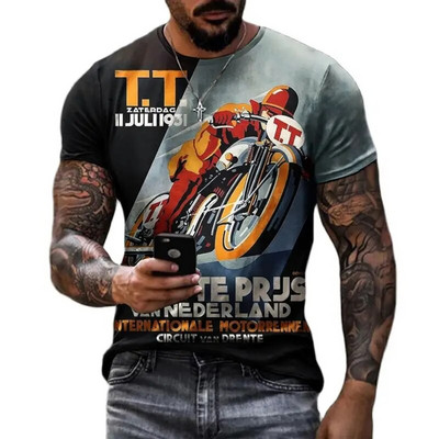 Vintage férfi pólók 3d retro nyomtatású rövid ujjú betűs felsők divat olajos póló férfi motoros pólók túlméretezett pólók