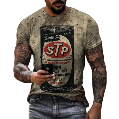 Vintage férfi pólók 3d retro nyomtatású rövid ujjú betűs felsők divat olajos póló férfi motoros pólók túlméretezett pólók