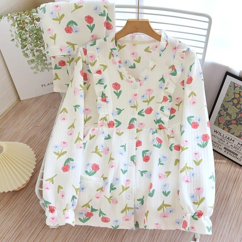 Oro medvilninis naktinis drabužis nėščioms moterims, žindyvėms, pižama maitinančioms motinoms, miegui skirtas kostiumas rudeniniam žieminiam nėštumo kostiumui