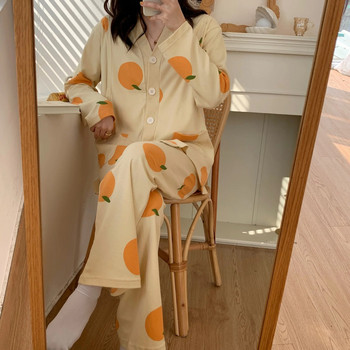 Fdfklak Комплект пижами за кърмене от чист памук за бременни жени Пролет Есен Висококачествен комплект пижами + панталони за кърмачки