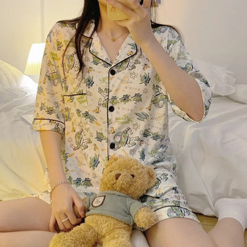 Καλοκαιρινές πιτζάμες Νέα Sweet Cartoon Buzz Pijamas Γυναικεία λεπτά κοντομάνικα σορτς Cartoon Fashion Cardigan Ρούχα για το σπίτι