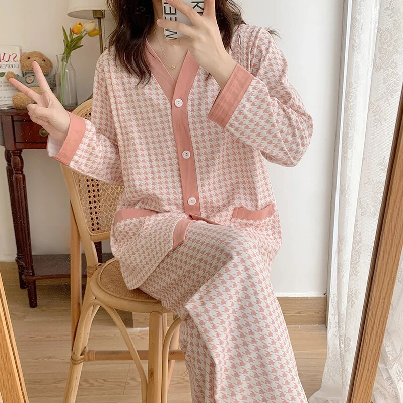 100% pamut szoptató ruha szettek Téli szülés utáni női divat Kockás laktációs pizsama öltönyök ápoló hálóruha szoptatás