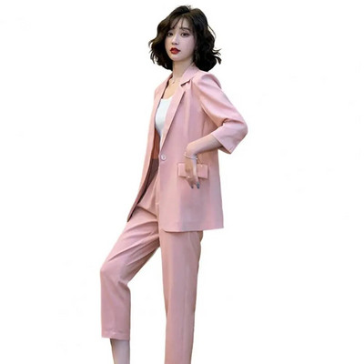 1 set ženskih blejzer hlača, jednobojnih ženskih gornjih hlača s 3/4 rukava, 2-dijelnog blejzera, uredskog odijela