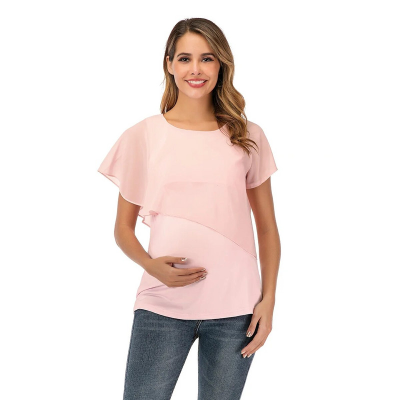 Moteriški rūbai nėščiosioms Marškinėliai nėščiosioms Vasariniai rūbai žindymui Drabužiai trumpomis rankovėmis Nėštumo drabužiai Šifoniniai marškinėliai