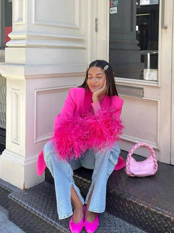 Moodne naiste sulgede varrukatega bleiserülikond 2023. aasta kevadtrendi šikid püksid, 2-osaline komplekt Elegantne kontorinaiste soliidsed ülikonnad 