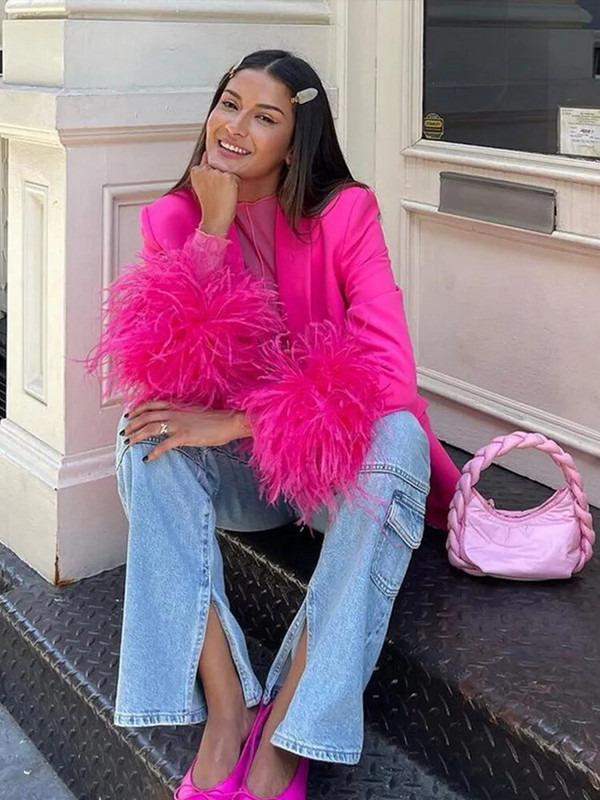 Moodne naiste sulgede varrukatega bleiserülikond 2023. aasta kevadtrendi šikid püksid, 2-osaline komplekt Elegantne kontorinaiste soliidsed ülikonnad 