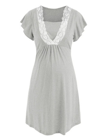 Φόρεμα εγκυμοσύνης για νοσοκομειακό νυχτικό Νυχτικό για έγκυες γυναίκες Νοσηλευτικό Νυχτικό Πυτζάμα Δαντέλα Πυζά Φόρεμα θηλασμού Κοντό μανίκι