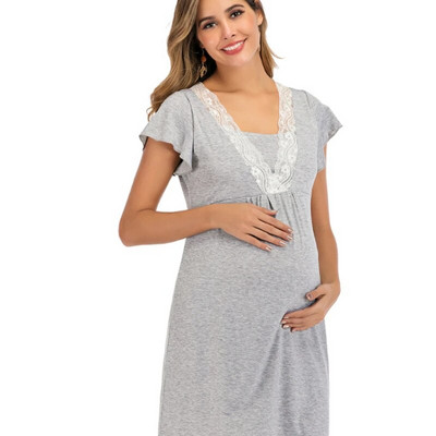 Рокля за бременни за болница Нощница Нощно облекло за бременни жени Пижама Дантелено спално облекло Рокля за кърмене Къс ръкав