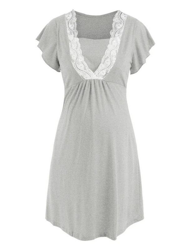 Nėščiųjų suknelė ligoninės naktinukai Nėščioms moterims Maitinančioms Naktiniai Pižamos nėriniuoti miegui rūbai žindymo suknelė trumpomis rankovėmis