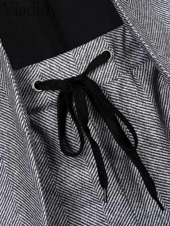 Γυναικείο ανοιχτό μπροστινό μακρυμάνικο τουίντ σακάκι και ψηλόμεσο παντελόνι με κορδόνι 2τμχ Σετ