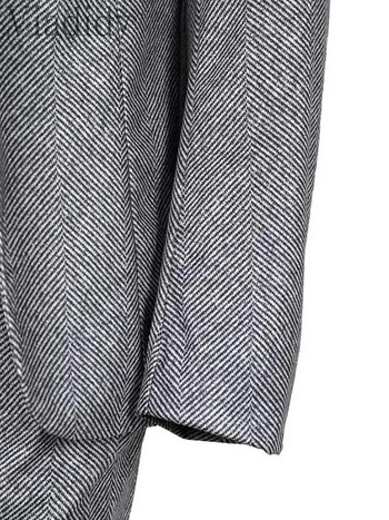 Γυναικείο ανοιχτό μπροστινό μακρυμάνικο τουίντ σακάκι και ψηλόμεσο παντελόνι με κορδόνι 2τμχ Σετ