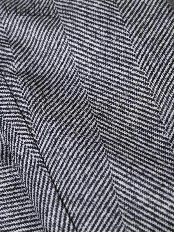 Moteriškos laisvalaikio atviros priekinės ilgos rankovės tvido švarko ir aukšto juosmens kelnės, 2 vnt. rinkinys