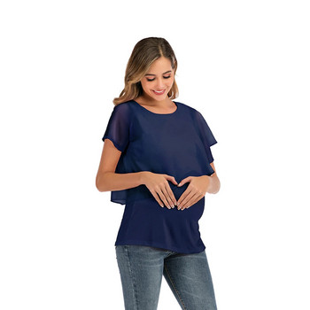 Γυναικείο μπλουζάκι μητρότητας με ακανόνιστο χώμα με κοντό μανίκι με λαιμόκοψη Basic Nursed μακρυμάνικο πουκάμισο μητρότητας για γυναίκες