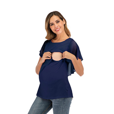 Дамска тениска за бременни с необичаен подгъв, ежедневна тениска с къс ръкав и кръгло деколте Основни дамски ризи за бременни с дълъг ръкав