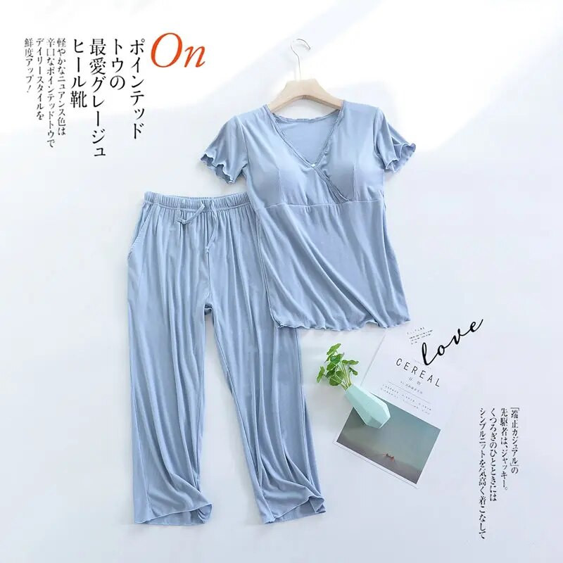 Fdfklak Summer Modal trumpomis rankovėmis žindymo rūbai Naktiniai rūbai nėščiosioms 2 dalių pižama maitinančioms krūtimi maitinančioms motinoms