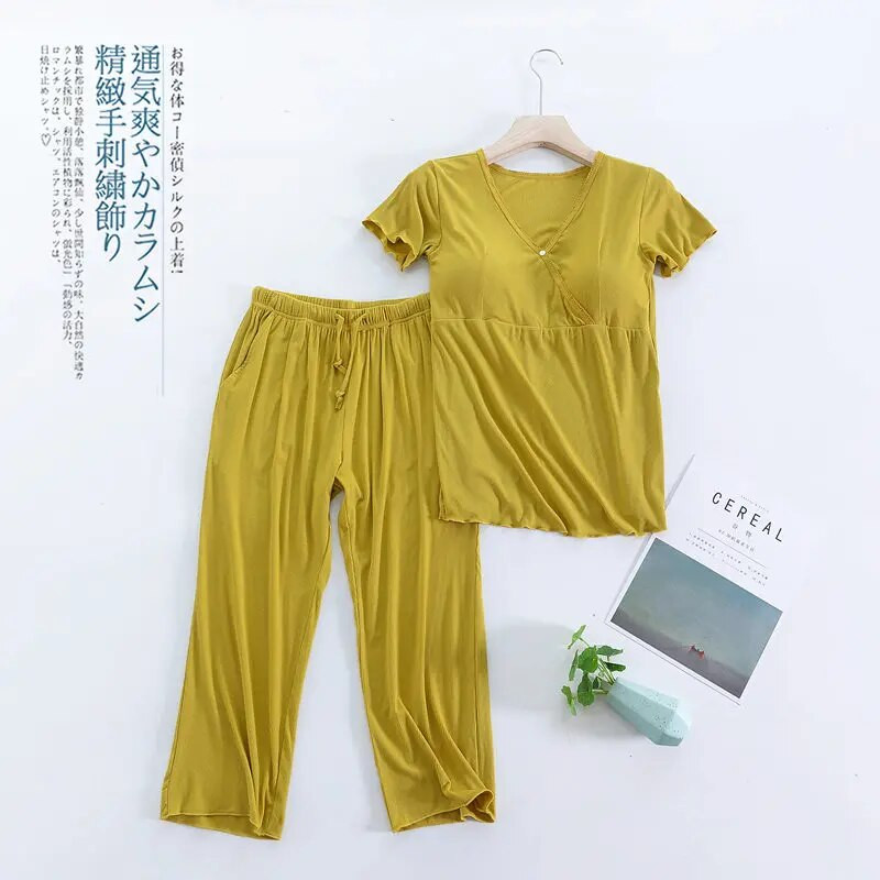 Fdfklak Summer Modal trumpomis rankovėmis žindymo rūbai Naktiniai rūbai nėščiosioms 2 dalių pižama maitinančioms krūtimi maitinančioms motinoms