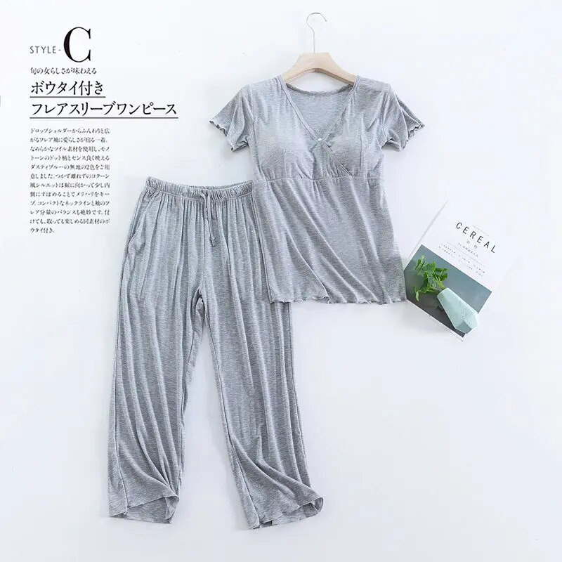 Fdfklak Summer Modal trumpomis rankovėmis žindymo rūbai Naktiniai rūbai nėščiosioms 2 dalių pižama maitinančioms krūtimi maitinančioms motinoms