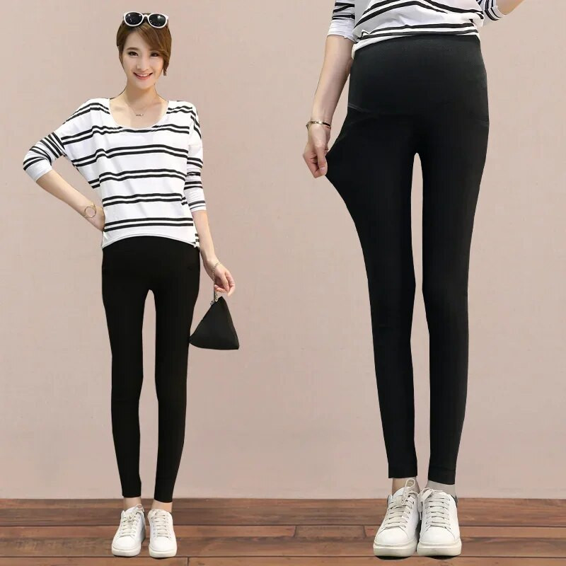 Plonas pieštukas spyruoklinės prašmatnios medvilninės nėščiųjų kelnės, elastingos juosmens pilvo rūbai nėščiosioms Laisvalaikės nėštumo kelnės