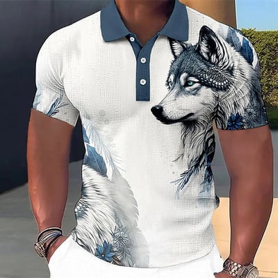 Gyvūnų vyriški polo marškinėliai 3d Wolf&Eagle Print Aukštos kokybės vyriški drabužiai Vasariniai laisvalaikio trumpomis rankovėmis laisvi negabaritinių marškinėlių viršūnės marškinėliai